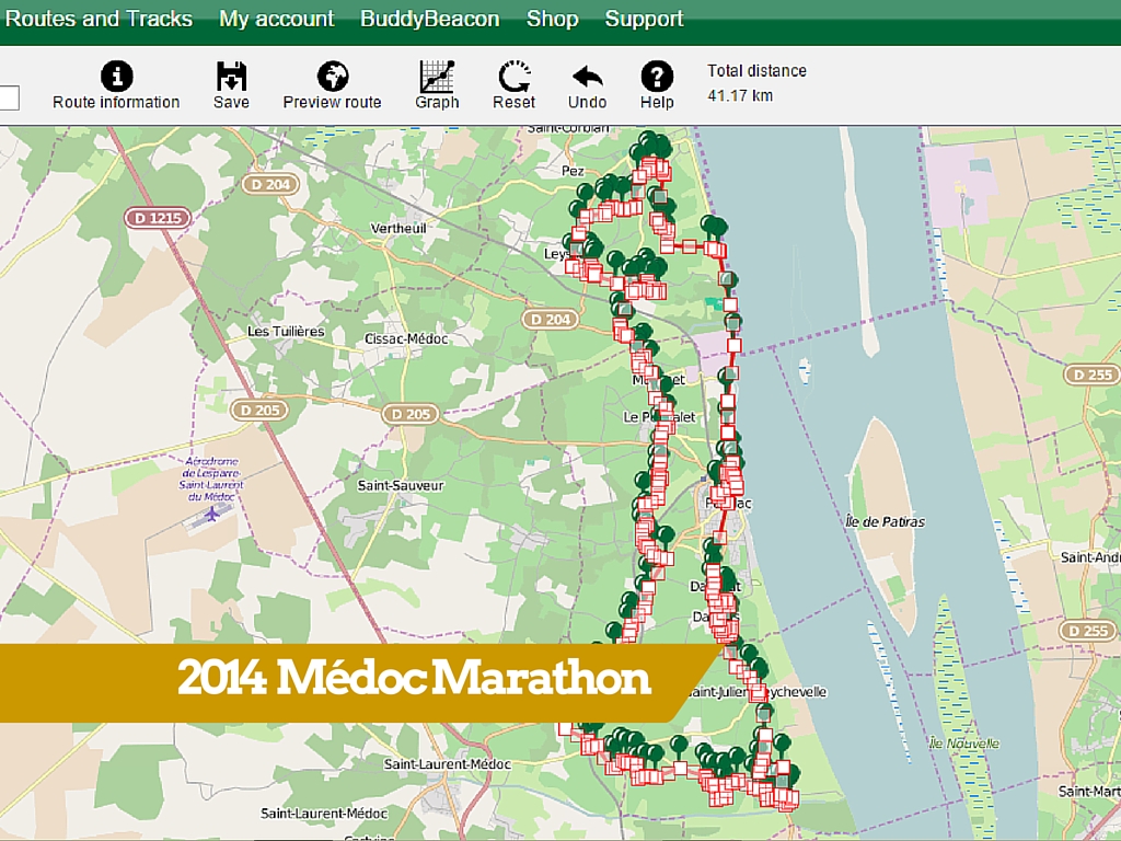 Médoc Marathon detailed Route Map 2014