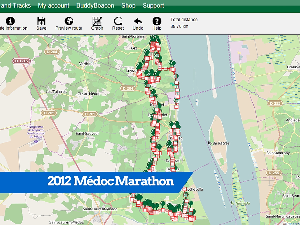 Médoc Marathon detailed Route Map 2012