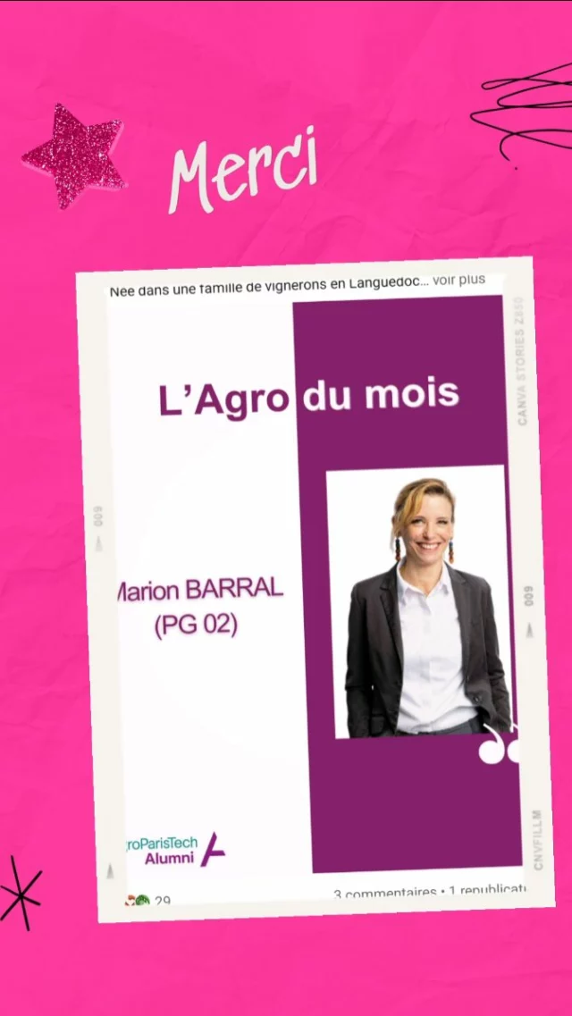 💜 L’Agro (Agrelle… 😉) du mois,
Une surprise, une fierté, une jolie émotion !

Si aujourd’hui je trace mon chemin,
C’est en partie grâce à l’Agro qui m’a tant donné, en bien.
Une école qui m’a fait grandir et penser,
Qui m’a appris à ne jamais renoncer.

Un rêve jadis bien trop lointain,
Moi, fille de vigneron héraultais sans grand dessein.
Loin des prépas au prestige certain,
Mais avec l’envie, le travail et un coup de pouce du destin,
J’ai mis tout mon cœur, donné un gros"coup de collier",
Et j’ai poussé les portes que je croyais fermées.

Merci à l’Agro qui m’a fait oser,
Qui m’a appris à voir, à douter, à innover.
Et merci aux profs qui ont marqué mon histoire,
Par leur passion, leur savoir et leur regard.

✨ Olivier Lapierre (Olap pour les siens),
Un guide, un mentor, un esprit sans freins.
Avec son regard vif et son enthousiasme moteur,
Il a gravé en nous l’âme d’entrepreneurs.

✨ Marcel Mazoyer, conteur d’horizons,
Racontant les terres, les peuples, leurs moissons.
Il nous parlait du monde, de l’histoire et des vies,
Avec tant de verve et tant de magie.

Aujourd’hui encore, chaque jour j’apprends,
Auprès des vignerons, des jeunes, des clients.
Je transmets, j’explore, je fais grandir,
Tout ce que l’Agro m’a laissé pour avenir.

Alors un immense merci à cette école,
À ceux qui m’ont portée vers mon envol.
Merci à AgroParisTech Alumni  pour cette mise en lumière,
Cette reconnaissance qui me touche, qui m’éclaire.

🍷✨ Fière de mon école, fière de mes origines, de nos vignerons sincères.
Fière de ce chemin.

AgroParisTech 

#FièreDeMonÉcole #EnfantDelAgro #AgroParisTech #Viticulture #Entrepreneuriat #PassionDuVin #Transmission #Alumni
@agroparistech 
@aptalumni 
@aocconseils